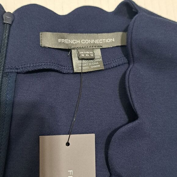 French Connection Lula Scalloped Edge V Neck  Mini Dress Duchess Blue  Sz 12 NWT - Picture 6 of 13